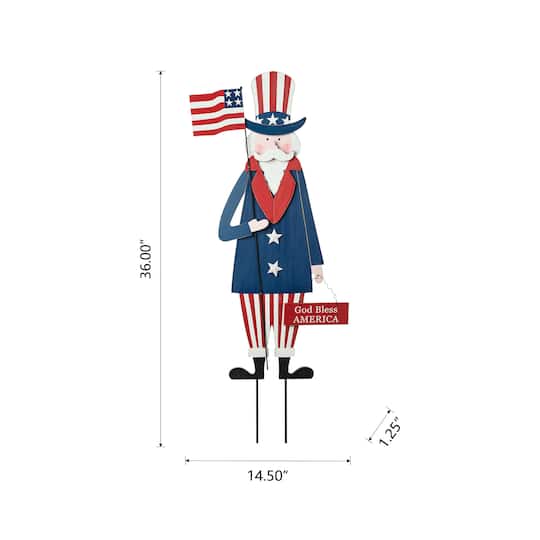 Glitzhome® 36" Wood Patriotic Uncle Sam Yard Stake Décor